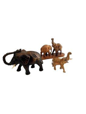 Hand carved wood elephants, intricate, collectibles,